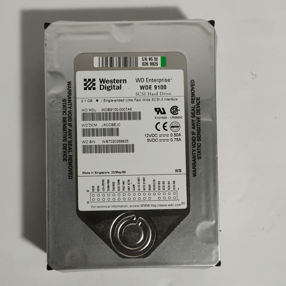 WDE9100 - Western Digital 9.1GB 7200 RPM SCSI 3.5" HDD 80 pin